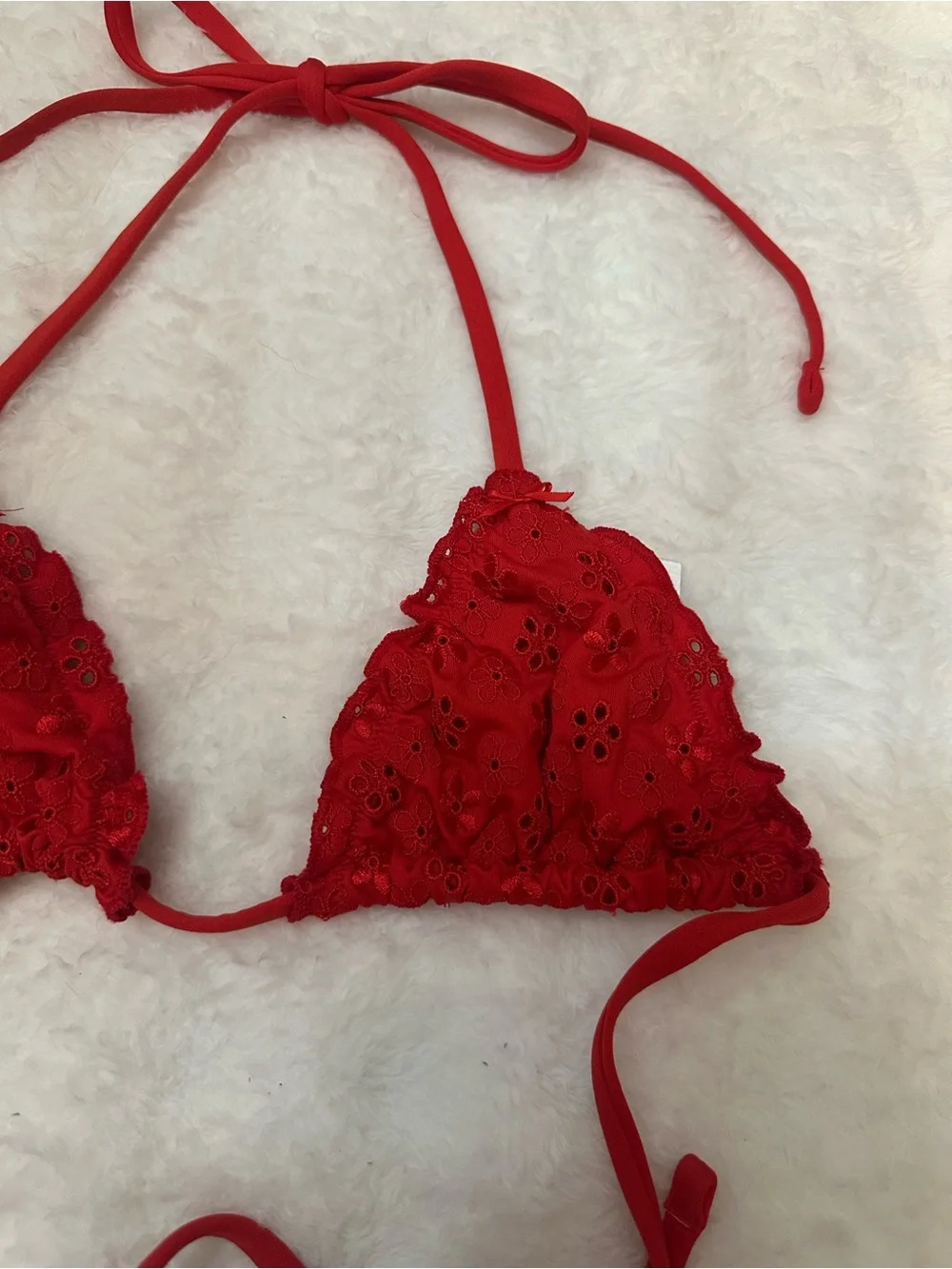 New! PINK by Frankies Bikinis Red Bandana Triangle Bikini Top Small 39210